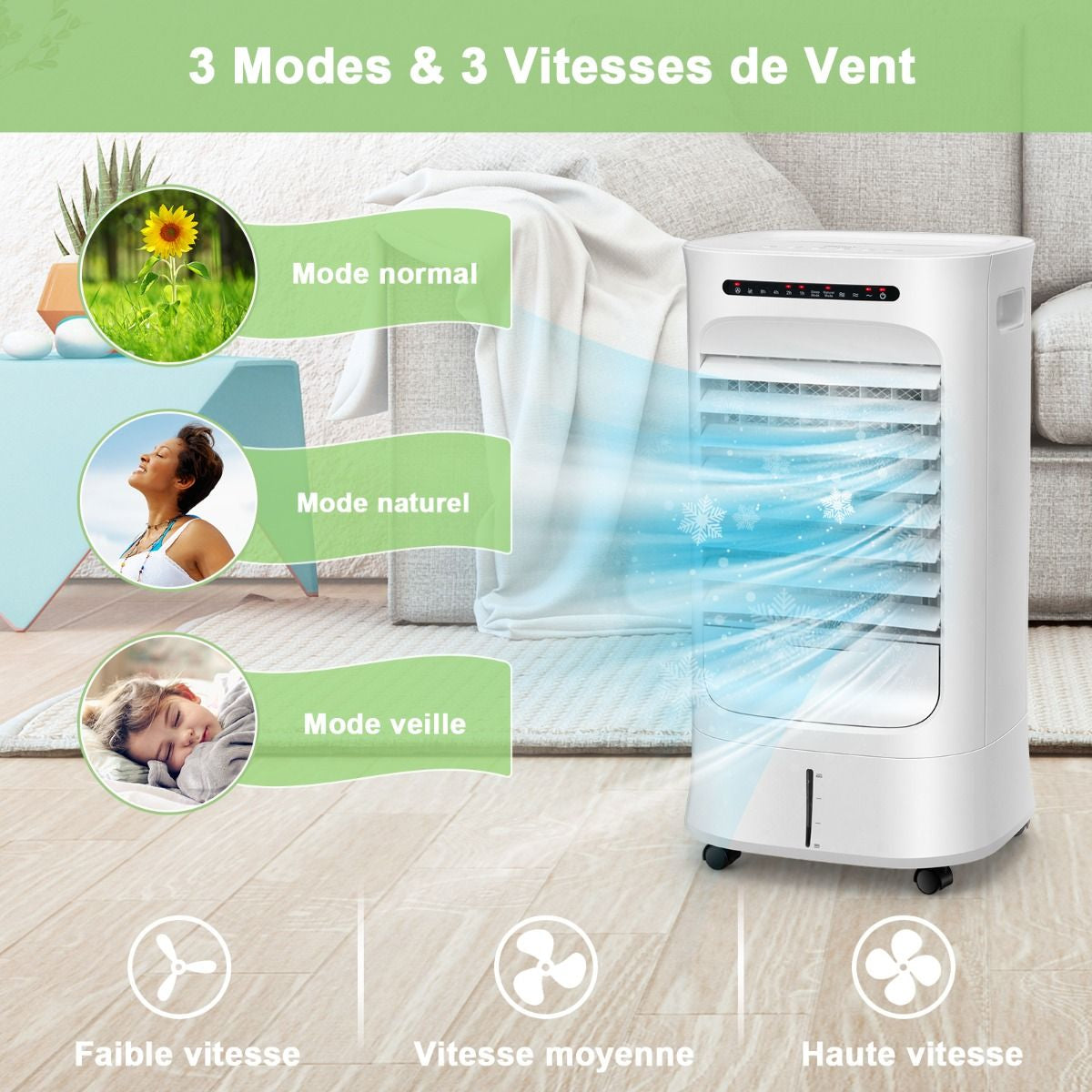 Climatiseur Mobile 3 En 1 Avec Télécommande Minuterie 15H Réservoir 10 L Oscillation Et Modes/Vitesses Variables