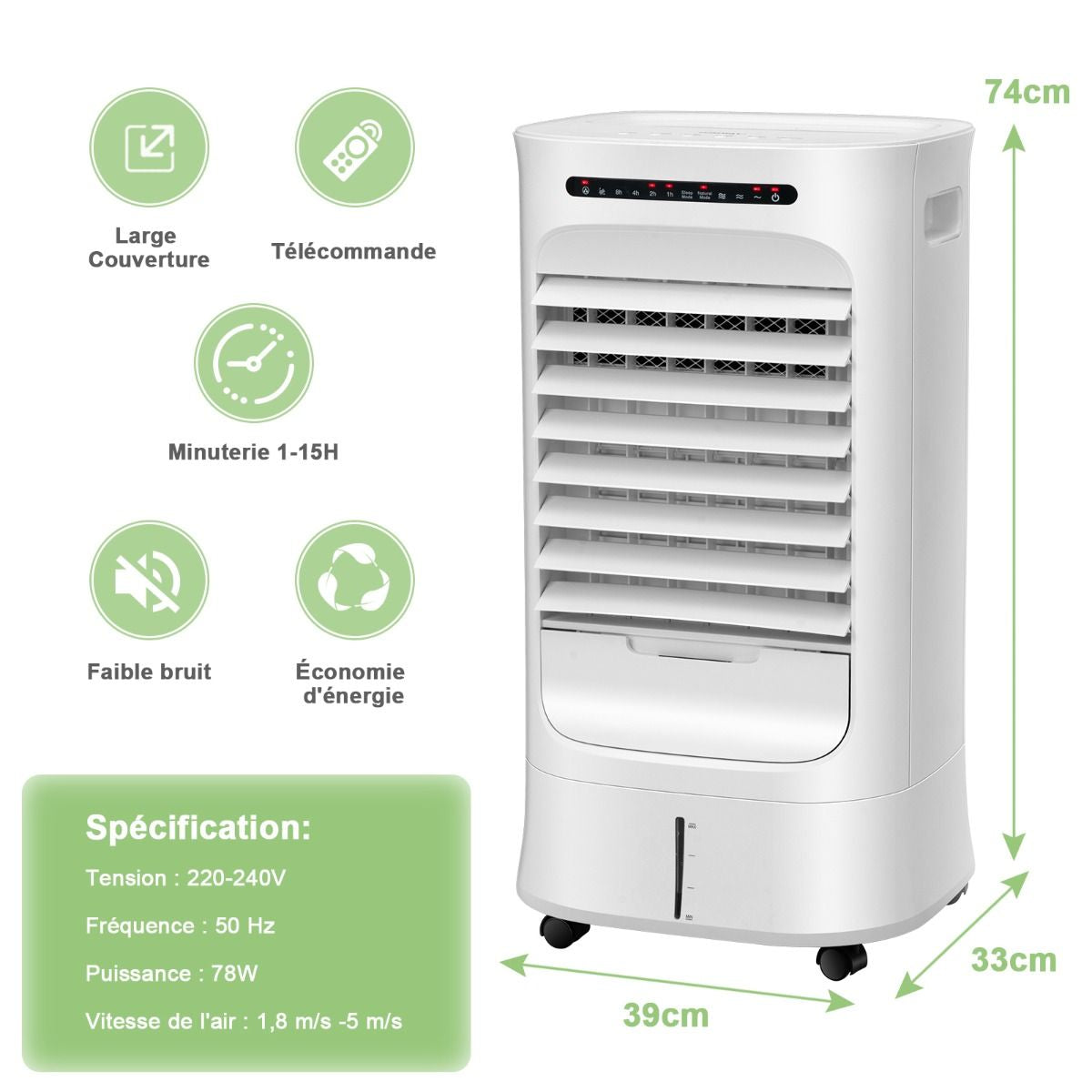 Climatiseur Mobile 3 En 1 Avec Télécommande Minuterie 15H Réservoir 10 L Oscillation Et Modes/Vitesses Variables