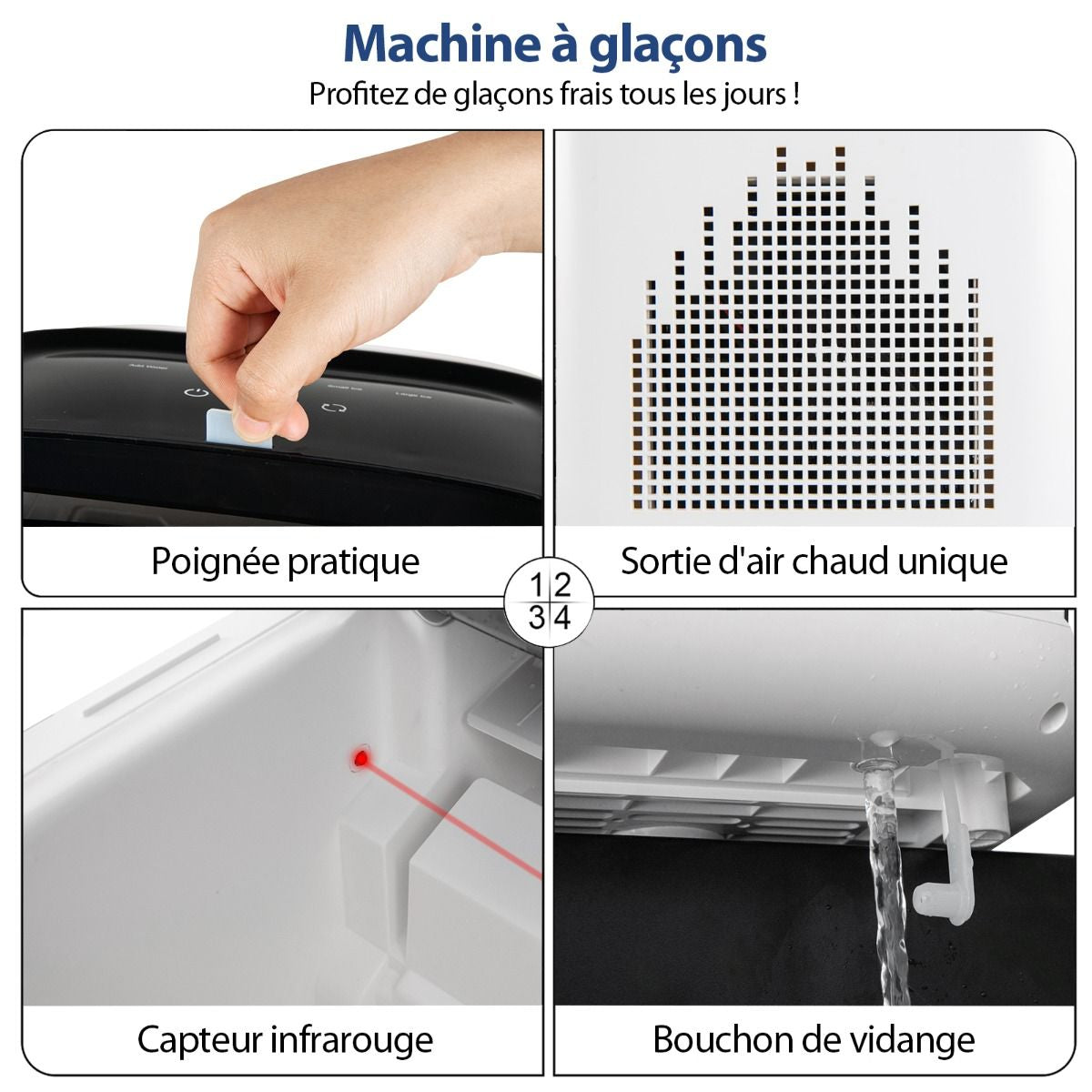 Machine À Glaçons De Comptoir Prêt En 6-8 Minutes Autonettoyant De 30 Minutes Petite Et Grande Taille De Glaçons