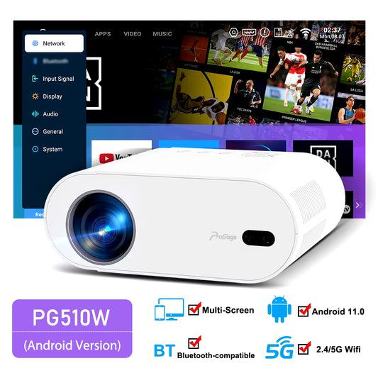 PG510W FHD 1080P Mini Projector - Android 11, 4K Decoding, Portable Home Theater & Outdoor Entertainment